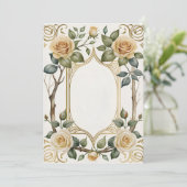 Trouwbloem en gouden lijst kaart (Staand voorkant)