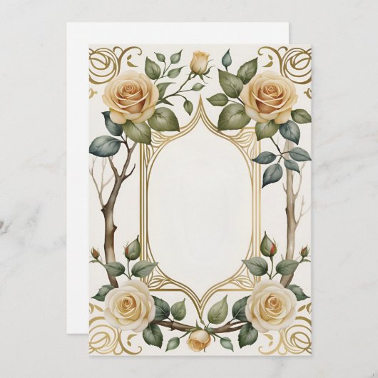 Trouwbloem en gouden lijst kaart (Voorkant / Achterkant)
