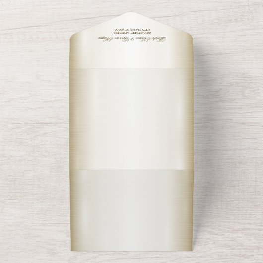 Trouwbloem Golden Hart Lijst Elegant All In One Uitnodiging (Buitenkant)