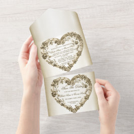 Trouwbloem Golden  Hart Lijst Elegant All In One Uitnodiging