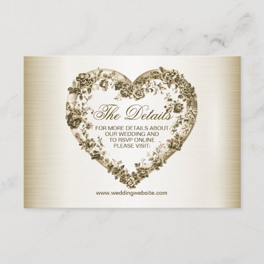 Trouwbloem Golden  Hart Lijst Elegant Informatiekaartje (Voorkant)