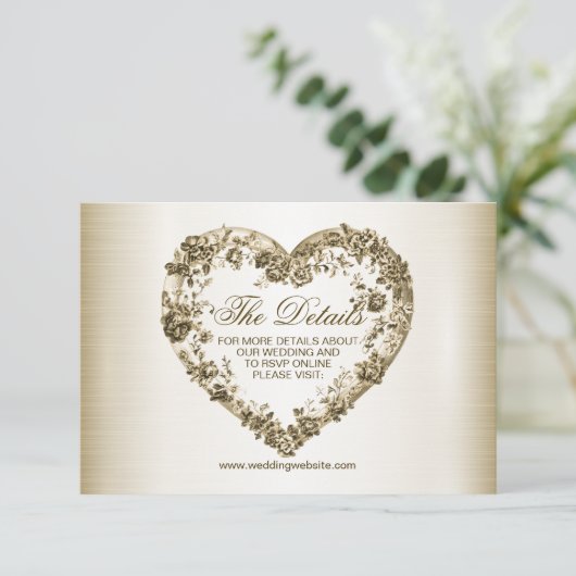 Trouwbloem Golden Hart Lijst Elegant Informatiekaartje (Staand voorkant)