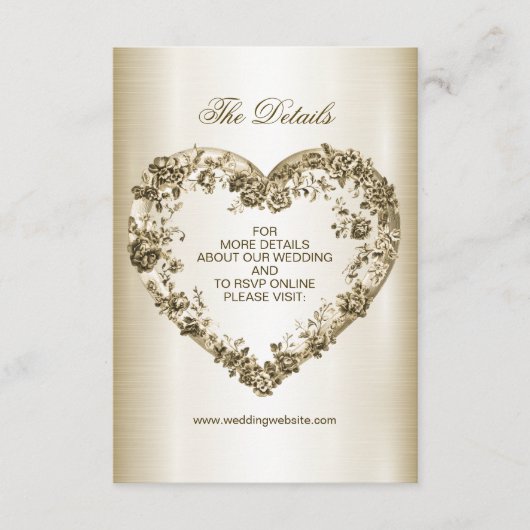 Trouwbloem Golden  Hart Lijst Elegant Informatiekaartje (Voorkant)