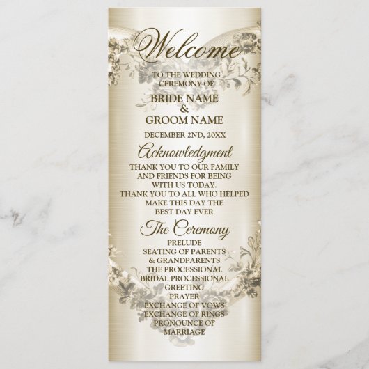 Trouwbloem Golden Hart Lijst Elegant Programmakaart (Voorkant)