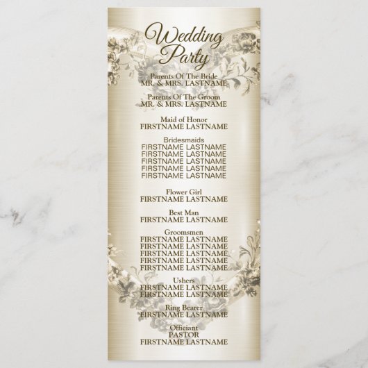 Trouwbloem Golden  Hart Lijst Elegant Programmakaart (Achterkant)