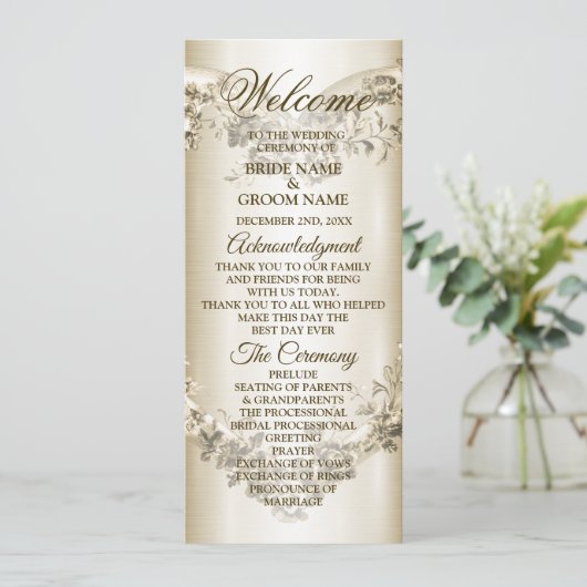 Trouwbloem Golden  Hart Lijst Elegant Programmakaart (Staand voorkant)