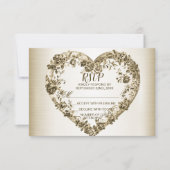 Trouwbloem Golden  Hart Lijst Elegant RSVP Kaartje (Voorkant)