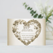 Trouwbloem Golden  Hart Lijst Elegant RSVP Kaartje (Staand voorkant)