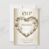 Trouwbloem Golden  Hart Lijst Elegant RSVP Kaartje (Voorkant)