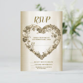 Trouwbloem Golden  Hart Lijst Elegant RSVP Kaartje (Staand voorkant)