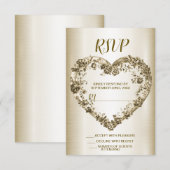 Trouwbloem Golden  Hart Lijst Elegant RSVP Kaartje (Voorkant / Achterkant)