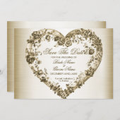 Trouwbloem Golden Hart Lijst Elegant Save The Date (Voorkant / Achterkant)