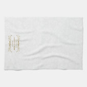 Trouwbloem gouden kant op witte damast theedoek (Horizontaal)