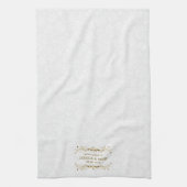 Trouwbloem gouden kant op witte damast theedoek (Verticaal)