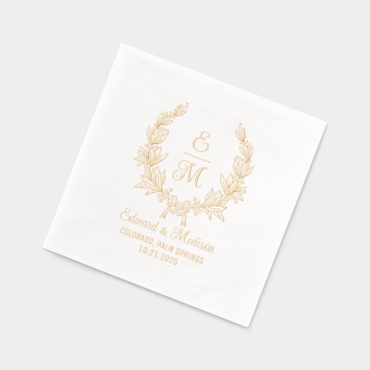 Trouwbloem Laurel Krans Initialen Folie Servetten (Links)