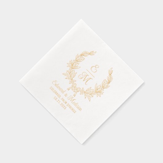 Trouwbloem Laurel Krans Initialen Folie Servetten (Rechts)
