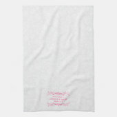 Trouwbloem roze kant op witte damast theedoek (Verticaal)