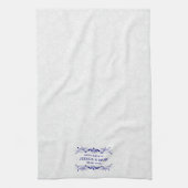 Trouwbloem roze kant op witte damast theedoek (Verticaal)