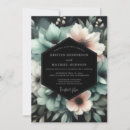 Trouwbloem Teal Blush Midnight Bloom Kaart (Voorkant)