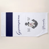 Trouwbloemen Anker Marinegrijs Bruidsjonker Strandlaken (Voorkant)