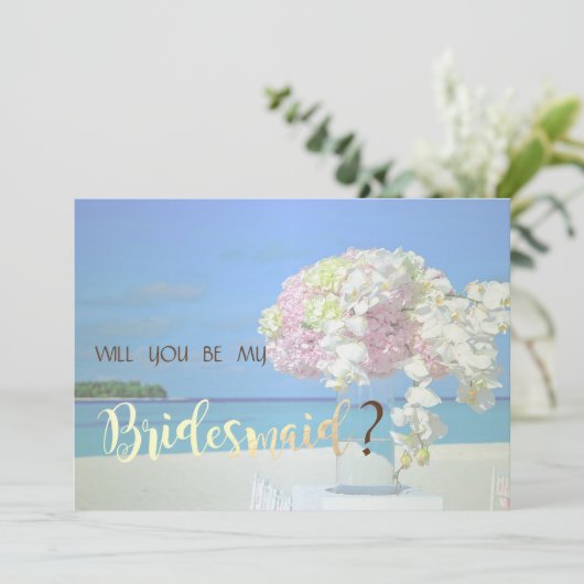 Trouwbloemen bruidsmeisje kaart voor een strandhuw (Staand voorkant)