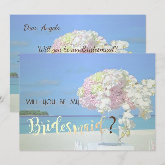 Trouwbloemen bruidsmeisje kaart voor een strandhuw (Voorkant / Achterkant)