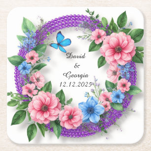 Trouwbloemen Cirkelvormig Frame Kartonnen Onderzetters