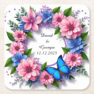 Trouwbloemen Cirkelvormig Frame Kartonnen Onderzetters