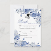 Trouwbloemen Elegante Blauwe Roos RSVP Kaartje (Voorkant)