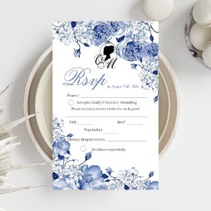 Trouwbloemen Elegante Blauwe Roos RSVP Kaartje