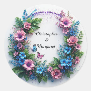 💍 Trouwbloemen Glans 🌸 Aangepaste namen Kleurrij Ronde Sticker