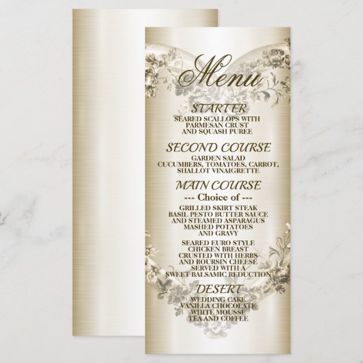 Trouwbloemen Golden  Hart Lijst Party Menu (Voorkant / Achterkant)