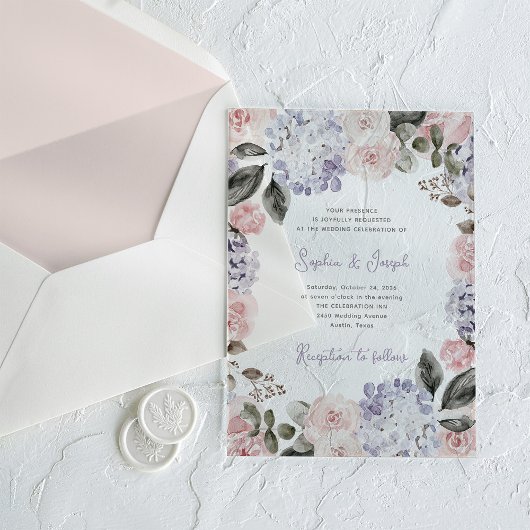 Trouwbloemen in vintage waterverf | Trouwen Acryl Uitnodigingen