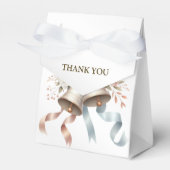 Trouwbloemen klokken roze blauwe linten mooi bedankdoosjes (Voorkant Zijde)