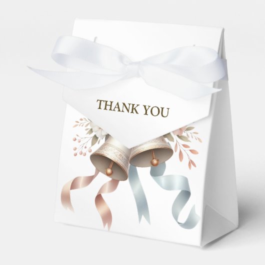 Trouwbloemen klokken roze blauwe linten mooi bedankdoosjes (Voorkant Zijde)
