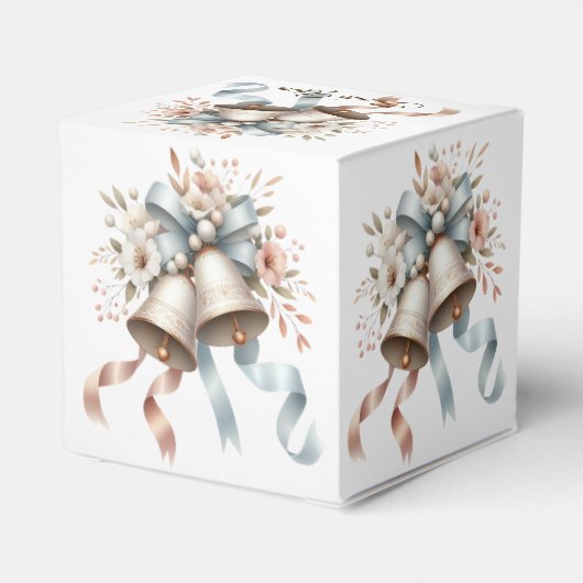 Trouwbloemen klokken roze blauwe linten mooi bedankdoosjes (Achterkant)