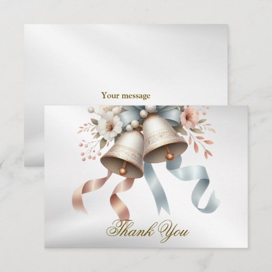 Trouwbloemen klokken roze blauwe linten mooi bedankkaart (Voorkant / Achterkant)