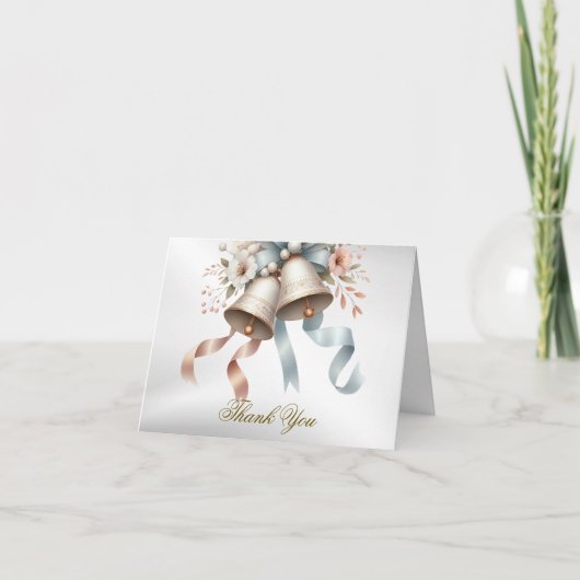 Trouwbloemen klokken roze blauwe linten mooi bedankkaart (Voorkant)