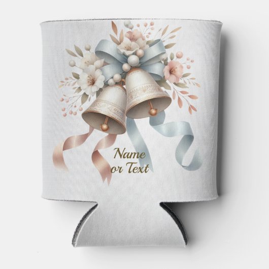 Trouwbloemen klokken roze blauwe linten mooi blikjeskoeler (Voorkant)