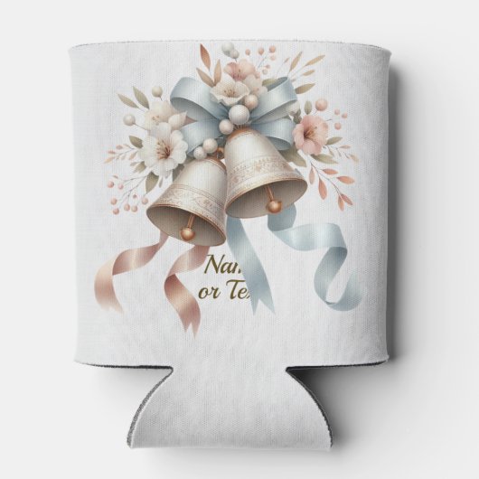 Trouwbloemen klokken roze blauwe linten mooi blikjeskoeler (Achterkant)