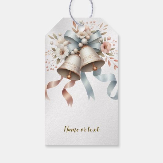 Trouwbloemen klokken roze blauwe linten mooi cadeaulabel (Achterkant)