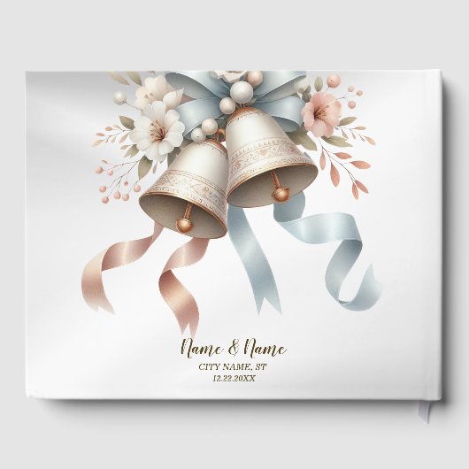 Trouwbloemen klokken roze blauwe linten mooi gastenboek (Achterkant)