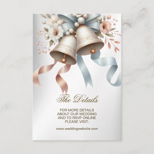 Trouwbloemen klokken roze blauwe linten mooi informatiekaartje (Voorkant)