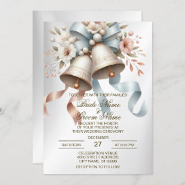 Trouwbloemen klokken roze blauwe linten mooi kaart