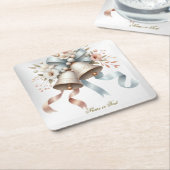 Trouwbloemen klokken roze blauwe linten mooi kartonnen onderzetters (Schuin)