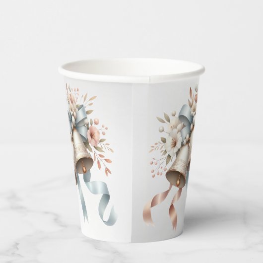 Trouwbloemen klokken roze blauwe linten mooi papieren bekers (Rechts)
