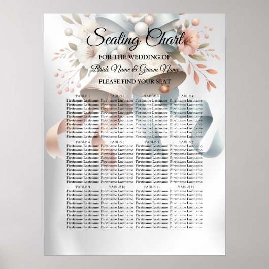 Trouwbloemen klokken roze blauwe linten mooi poster (Voorkant)