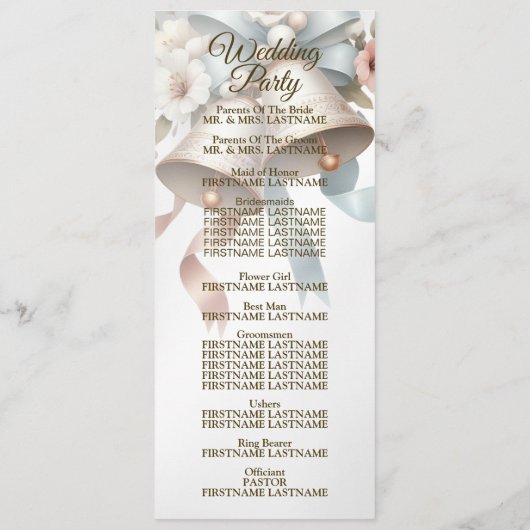 Trouwbloemen klokken roze blauwe linten mooi programmakaart (Achterkant)