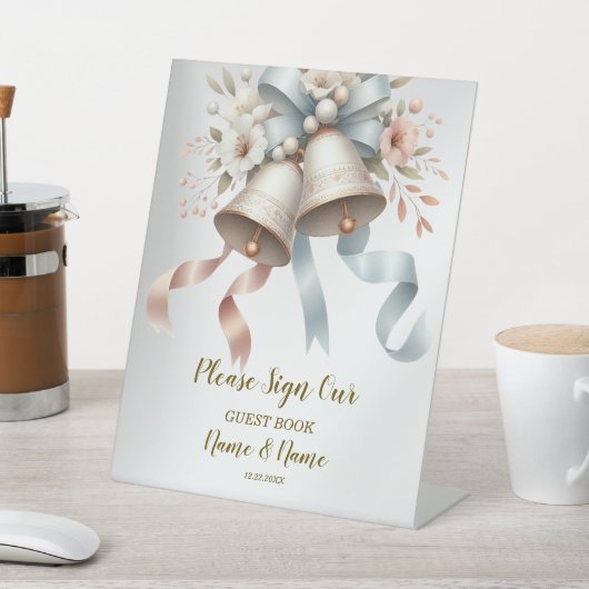 Trouwbloemen klokken roze blauwe linten mooi reclamebord met voetstuk (Insitu)