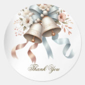 Trouwbloemen klokken roze blauwe linten mooi ronde sticker (Voorkant)